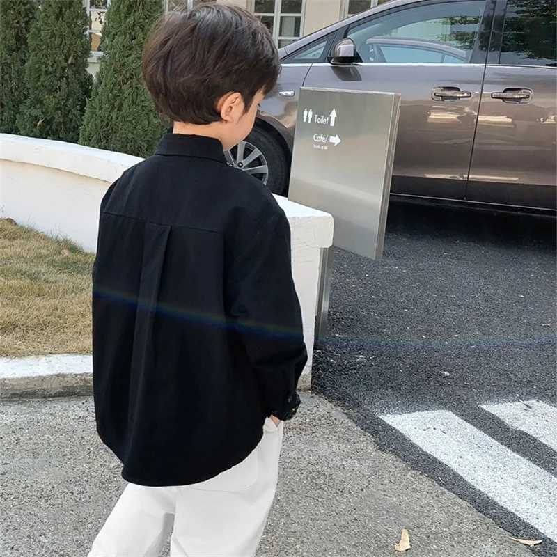 Boys baby shirt jacket 2023 black spring autumn shirt cotton gift plus size childrens clothingW240729