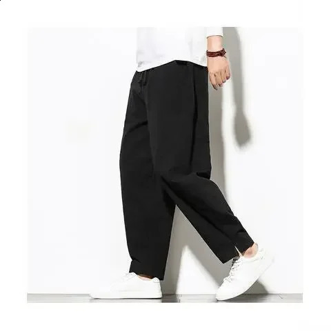 Spring Summer Mens Casual Pants Linen Cotton Straight-leg Loose-fit Trousers Harem Pants Wide-leg Thin Style Trendy 240729