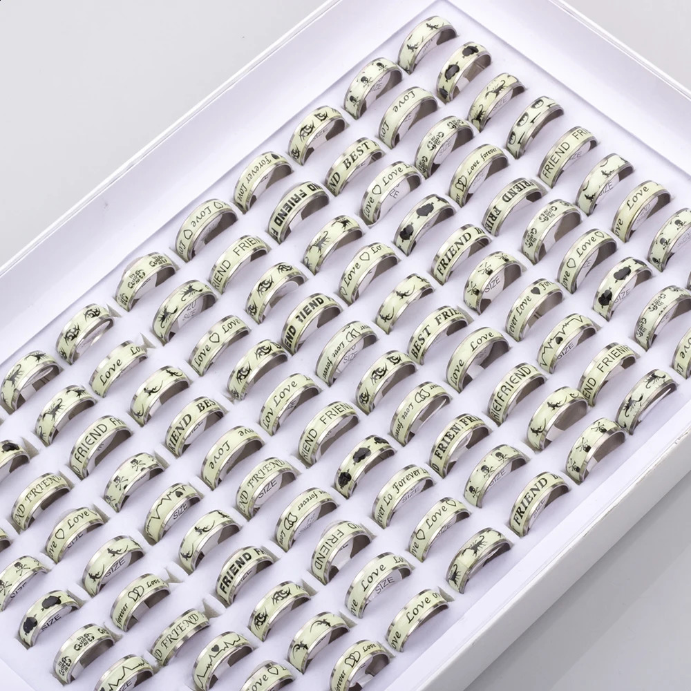 100 pieceswholesale Light Stainless Steel Rings Shine in the Dark Mens Party Jewelry Wholesale 240723