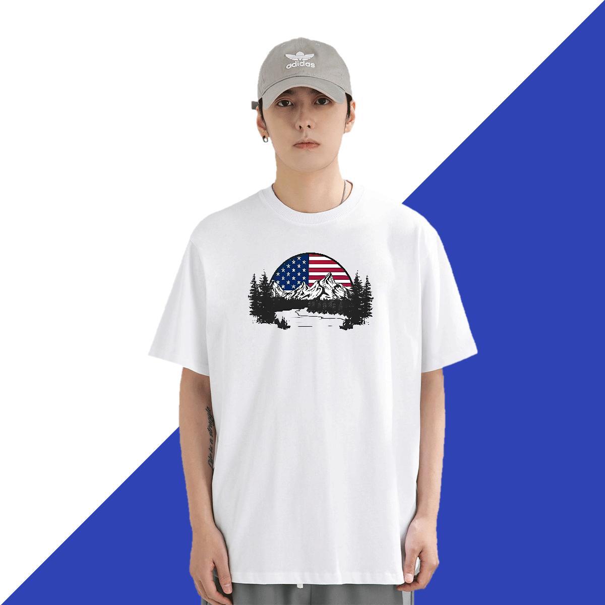 Cool Men Tees 230g Pure Cotton Casual mountains Custom Printing Short Sleeve Soft Wholesale T shirt Tops Shirt