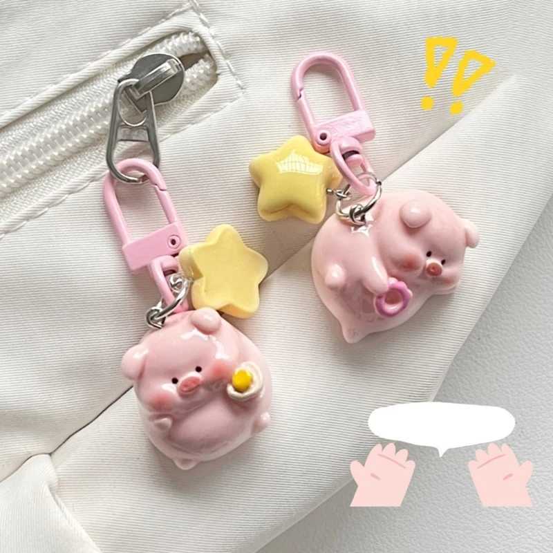 3D Pink Pig Keychain Pendant Cartoon Resin Charm Key Rings Hangings Keychain For Girl Boy DropshippingL240729