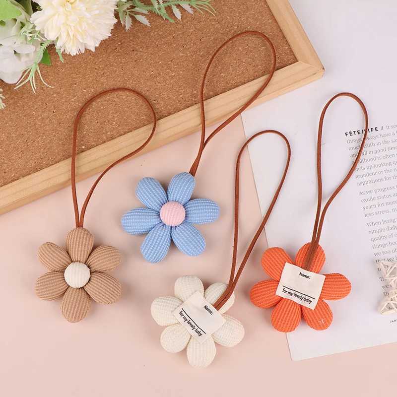 3D Color Six-petal Flower Name Sticker Pendant Fabric Flower Doll Anti-lost Lanyard Luggage Tag Charm Keychain Bag Decor ToysL240729