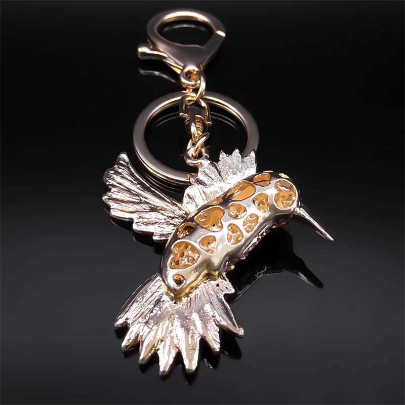 Pink Hummingbird Keychain for Women Men Rhinestone Gold Color Alloy Animal Birds Purse Bag Key Chain Jewelry llavero K9217S01L240729