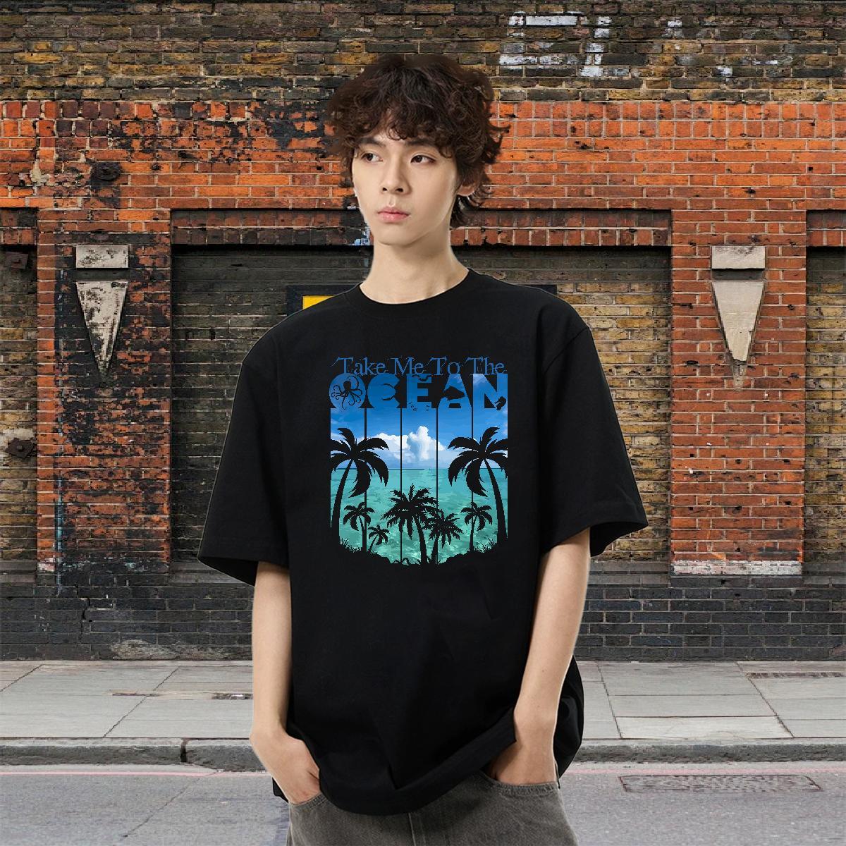 Classic Mens Tshirts 230g Pure Cotton Home Outdoor tree DIY Printed Breathable Crew Neck New Arrival T shirt Tops Shirt