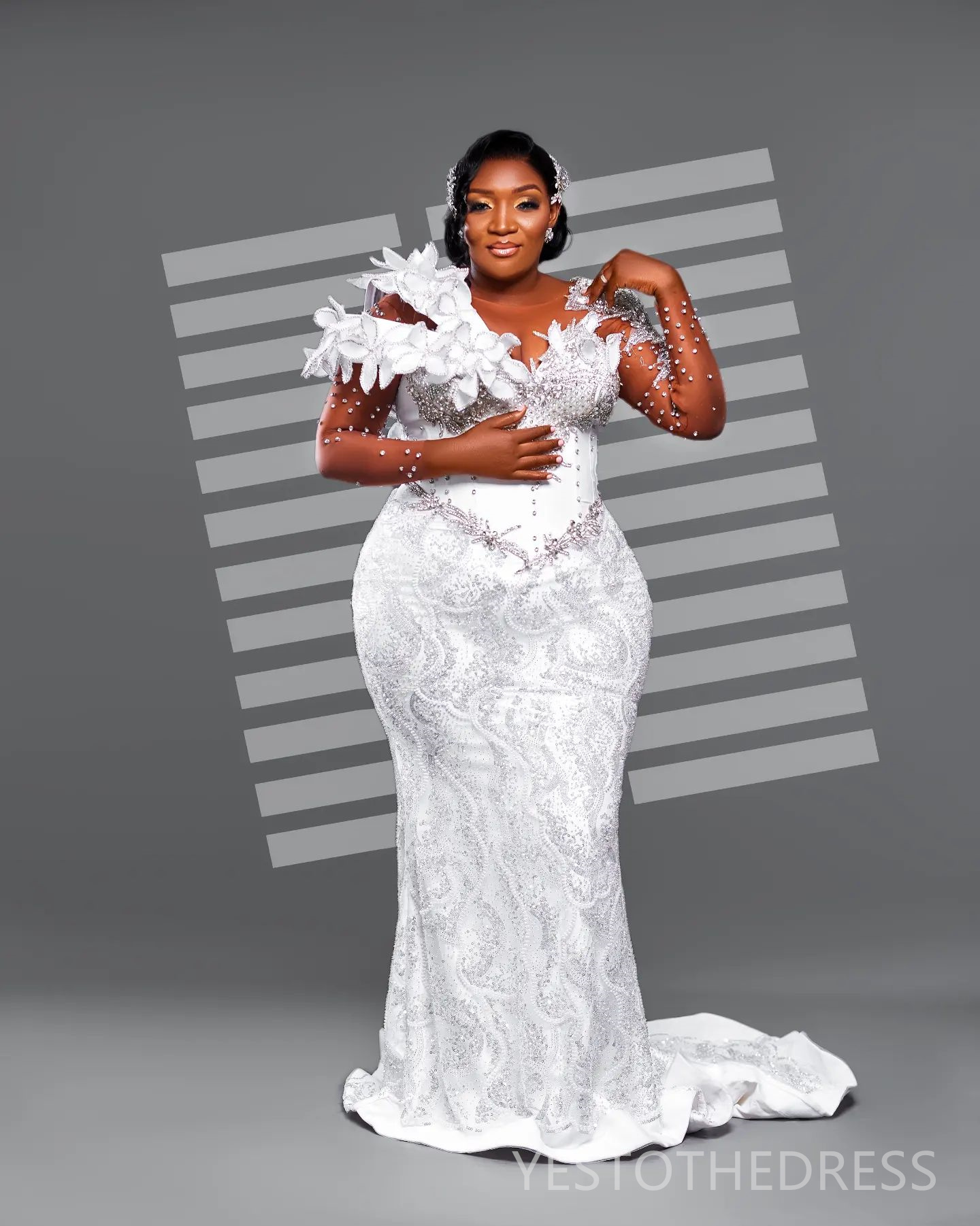 R&W 2024 Plus Size Mermaid Dress Bridal Bride Illusion Sheer Neck Bead Pearls Rhies Decorated Beaded Lace Ruffle Wedding Gowns for Marriage D283