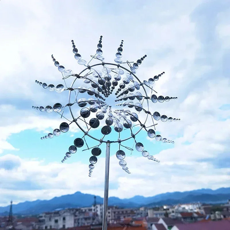 Metal Rotating Windmill 3D Spinner Outdoor Magical Kinetic Windmills Unique Wind Powered Catchers For Garden Courtyard Lawn 240729