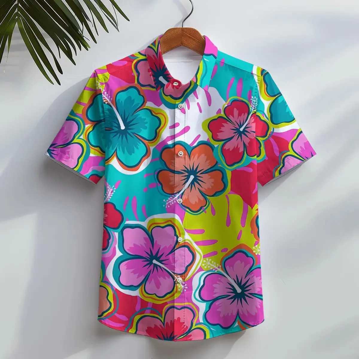 Childrens clothing shirt 3D printed leaf graphic fashion button short sleeved top with lapel plant shirt for summerW240729