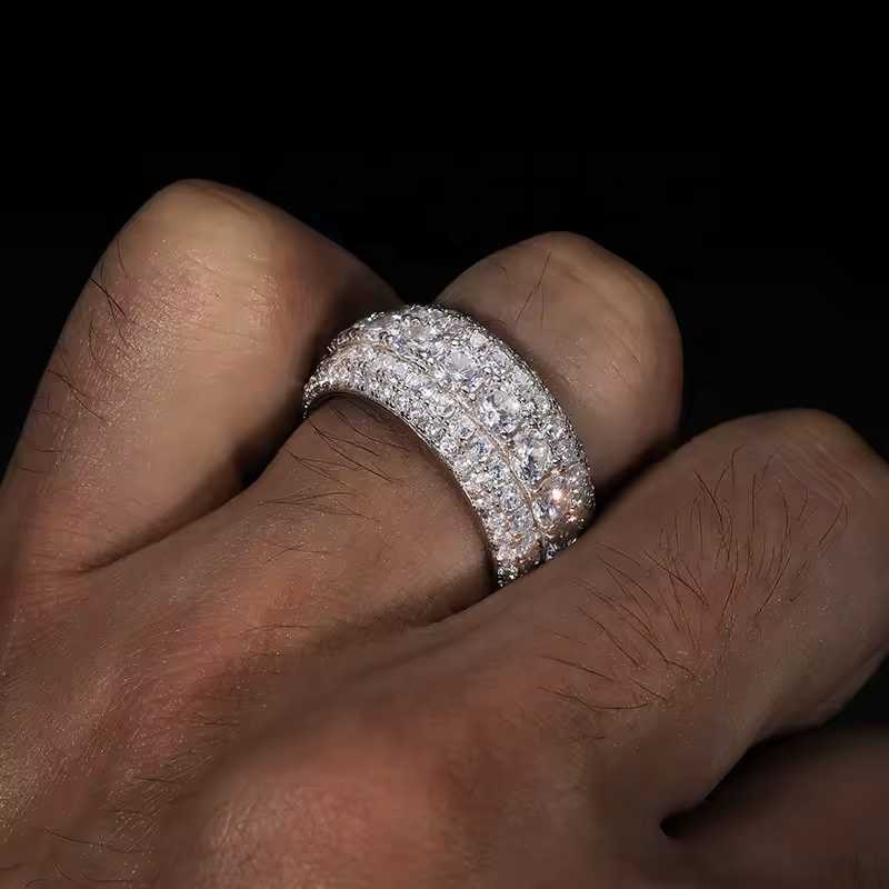 Hip hop ring 925 silver Hip Hop Iced Out Sier Pass Dia Tester 5 Rows VVS Moissanite GRA Rapper Dazzg Sparkly Eternity Band Ring For Men