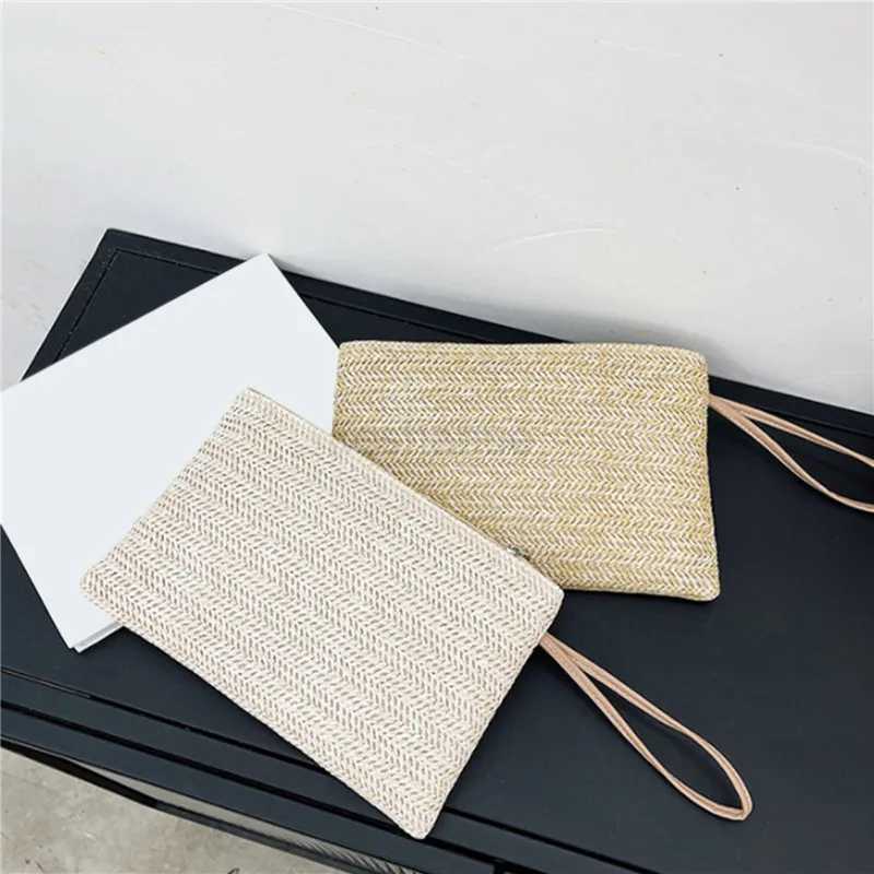 Women Clutch Bag Handmade Backpack Fashion Ladies Wristlet Girl Phone Solid Straw Woven Coin Purse Beach Wallet Fresh SweetXJ240730