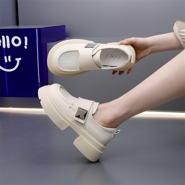 New style thick soled British style color blocked small leather shoes with thick heels, trendy