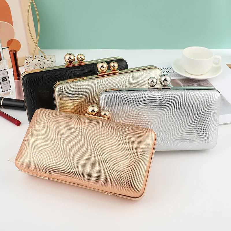Champagne Leather Evening Party Clutch Bags Womens 2023 Fashion Simple Spherical Double-button Square Bag Over Shoulder HandbagsXJ240729