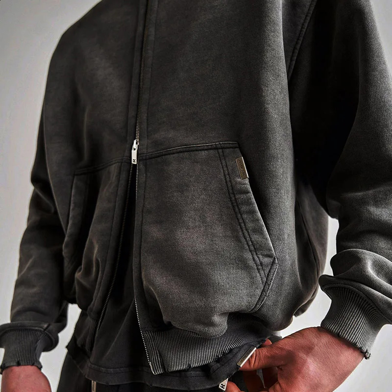 High Street Retro Washed Dirty Cut Zip Hooded Sweatshirtsr Jacket Men and Women Blank Harajuku Oversized Casual Hoodies 240808