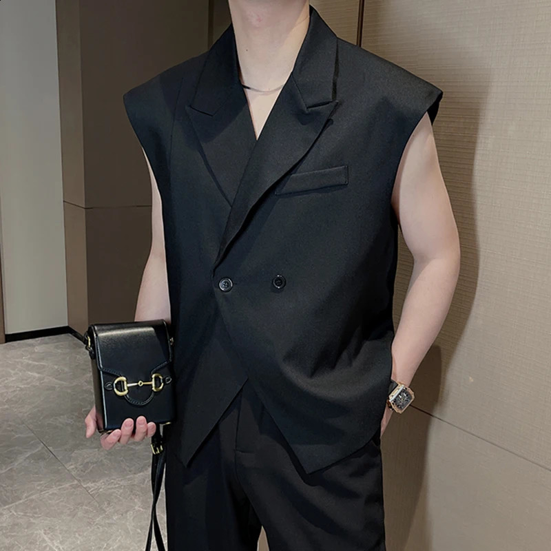 IEFB Summer Niche Suit Vest Mens Fashion Sleeveless Blazers Tank Tops Korean Style Loose Casual Tops Solid Color 9C617 240729