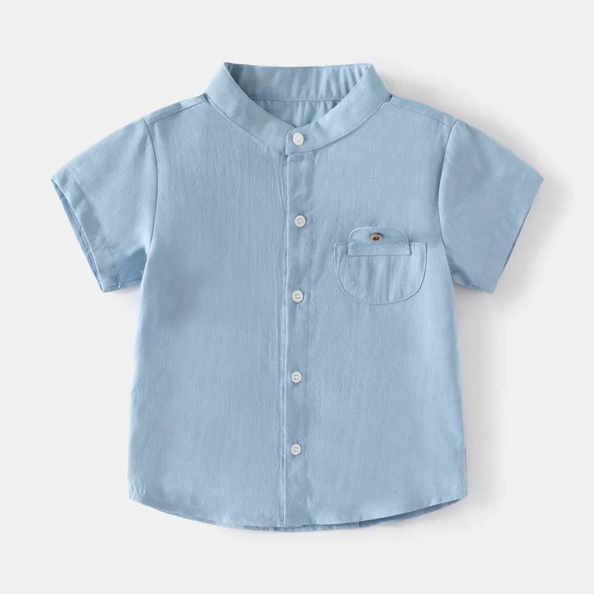 Childrens summer shirt with Mandarin collar childrens baby T-shirt made of cotton childrens T-shirt boys clothingW240729