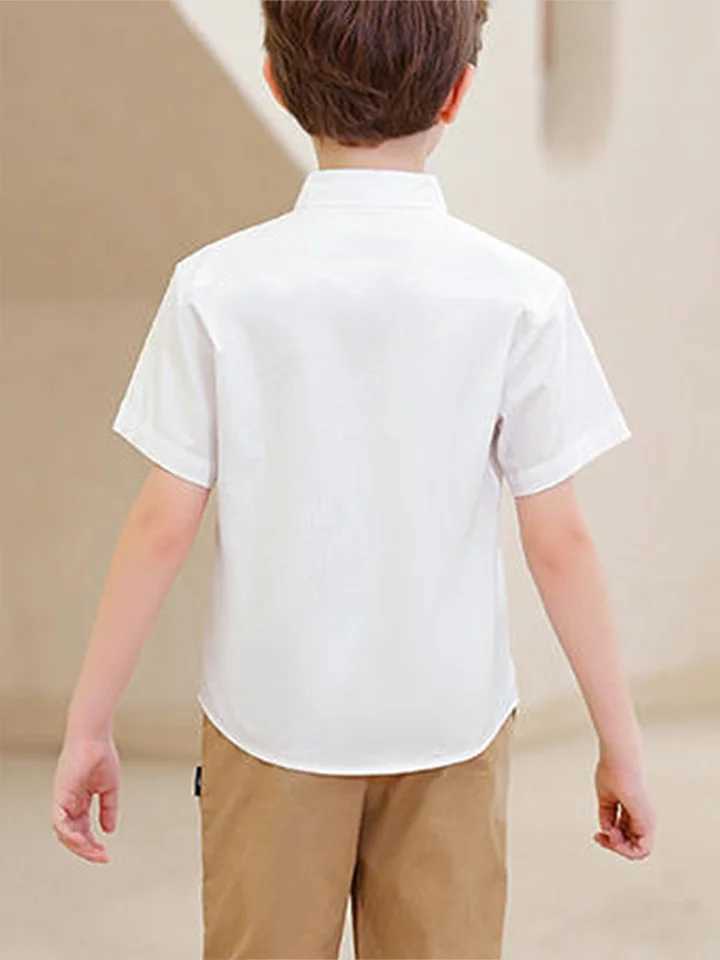 Solid Basic Collar Short Sleeve Shirt Solid Short Sleeve Top School Performance Uniform Solid Color Boys VersatileW240729