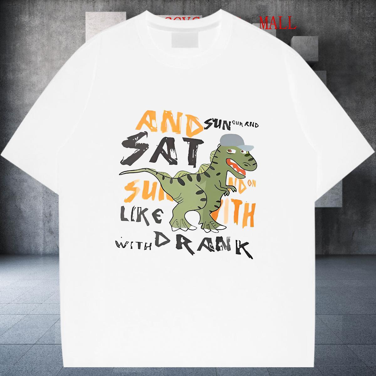 TOP Quality Men Clothes T-Shirt 230g Cotton Beach dinosaur Oversized 4XL Pure Cotton New Man T Shirts Tops Shirt