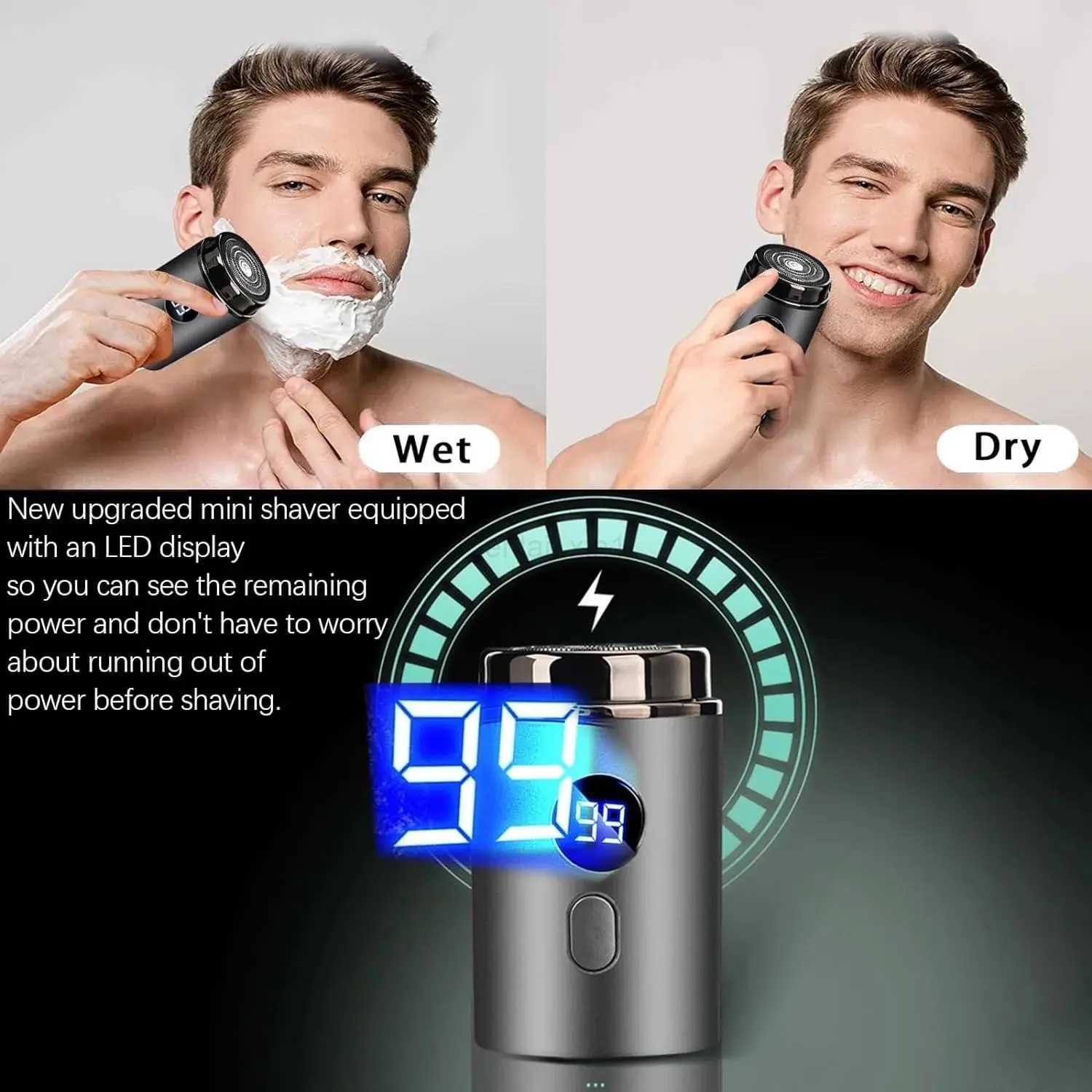 Electric Shaver for Men Beard Trimmer with Digital Display Low Noise Portable Mini RazorFor Daily Travel Outgoing UseY240729