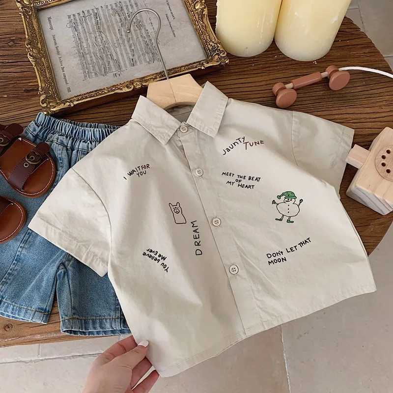 Childrens Cartoon Letter Summer New Baby Short sleeved Cotton Top 1-6Y Boys Casual ShirtW240729
