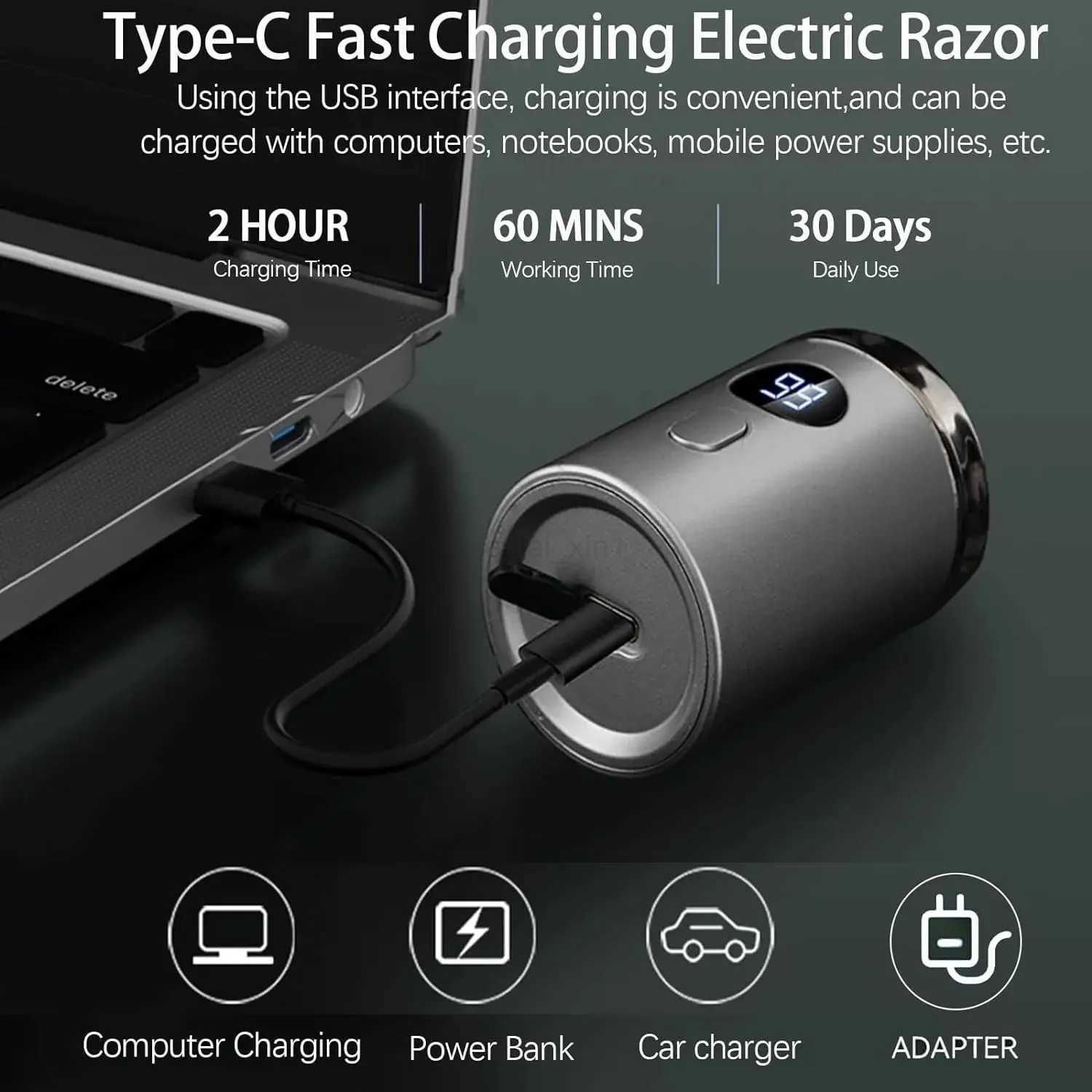 Electric Shaver for Men Beard Trimmer with Digital Display Low Noise Portable Mini RazorFor Daily Travel Outgoing UseY240729