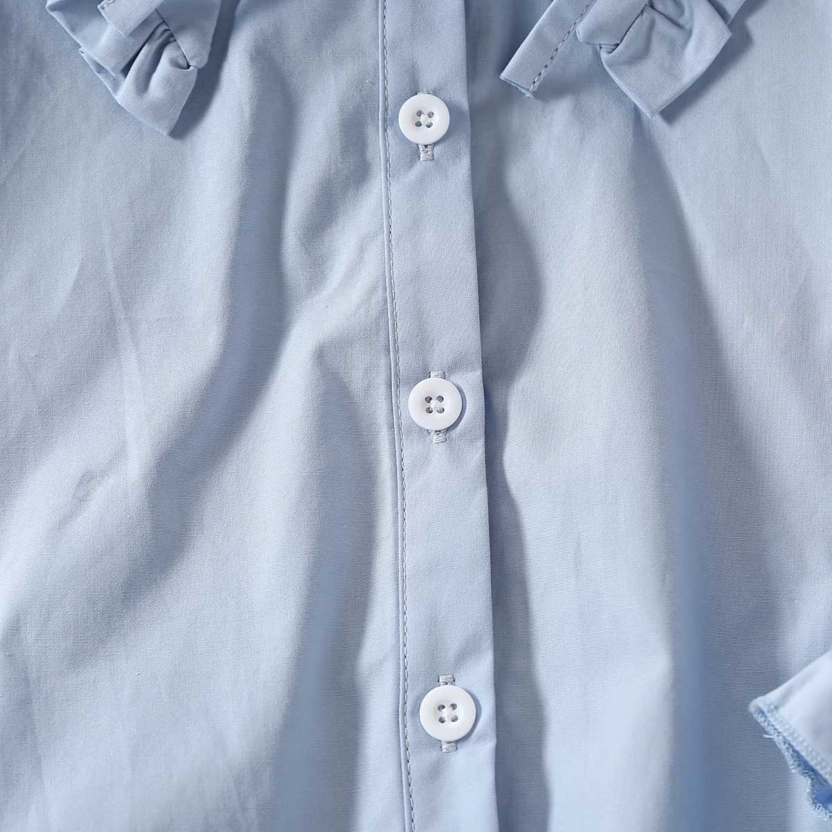 Childrens pleated blue school girl shirt white spring autumn long sleeved youth and childrens clothing 6 8 10 13 years oldW240729