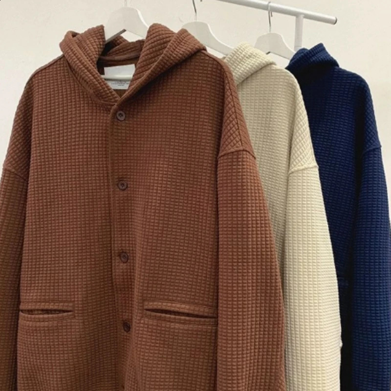 High Quality Mens Waffle Sweatshirt Korea Version Hooded Couple Coat Ins Hop Thickened Harajuku Men Women Jacket Oversize M-3XL 240729
