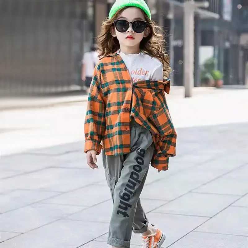 Girls Plain Shirt 2024 Spring Girls Clothing Youth School Girls Shirt Childrens Plain Shirt 4-14T Childrens ClothingW240729
