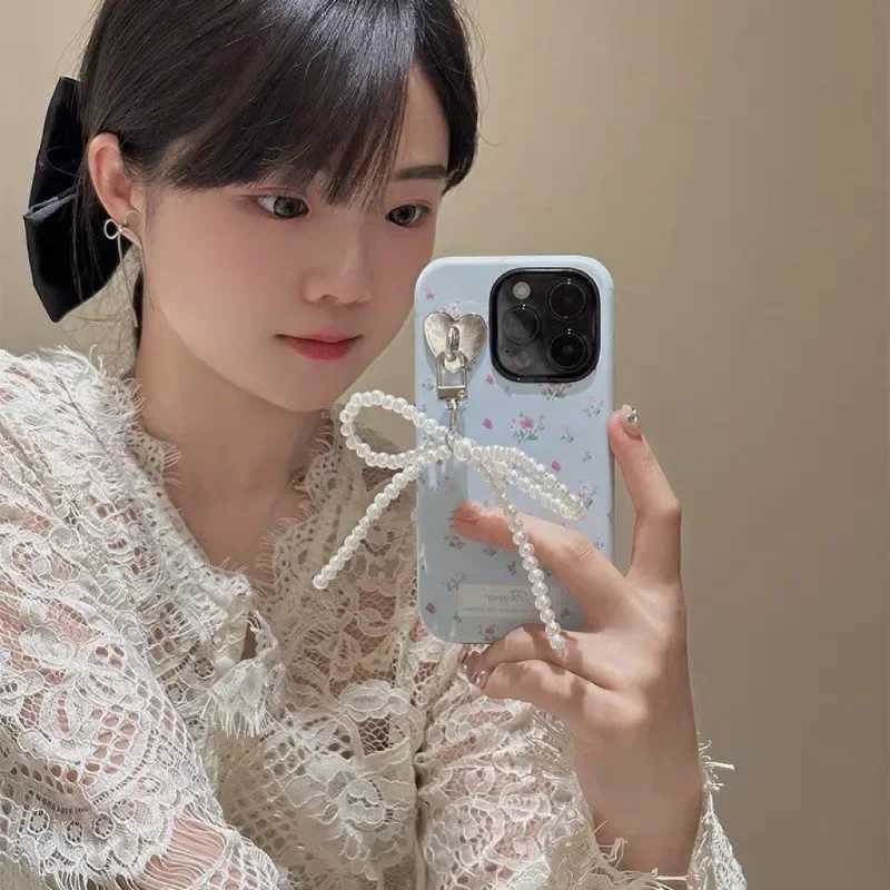 Korean Sweet Pearl Bow Phone Charm Pendant Keychain for Bag IPhone Samsung Accessories Women Girl Strap Lanyard Pendant DecorL240729