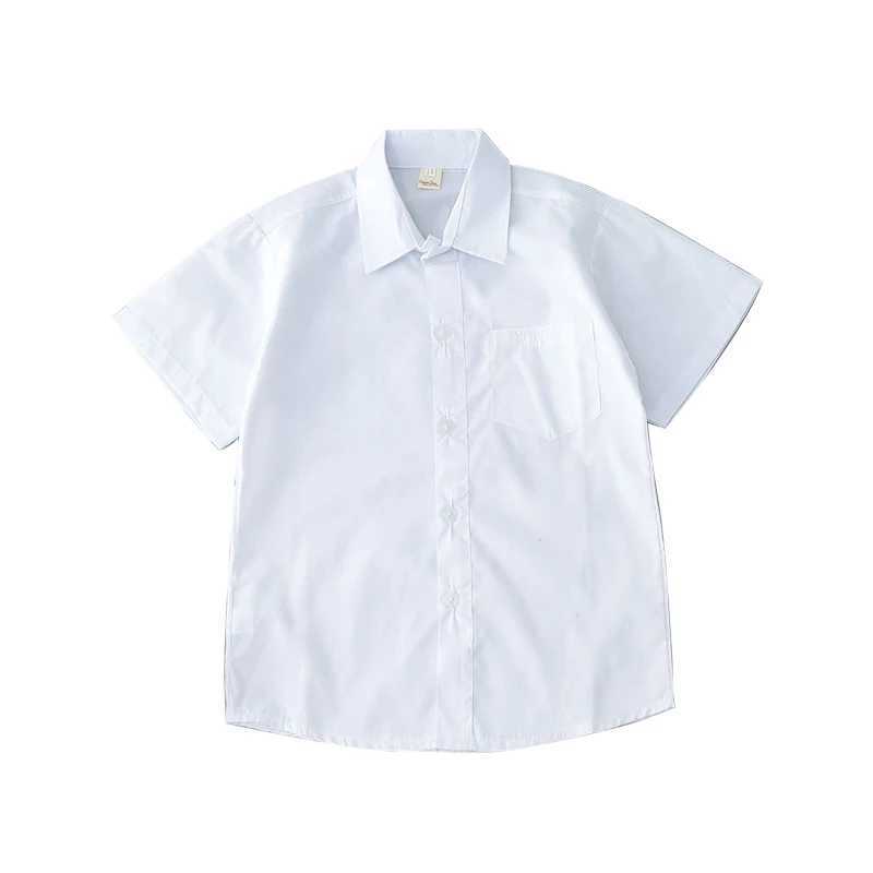 Linen pure cotton white shirt 2024 youth summer white T-shirt new childrens comfortable top childrens clothing button up shirtW240729