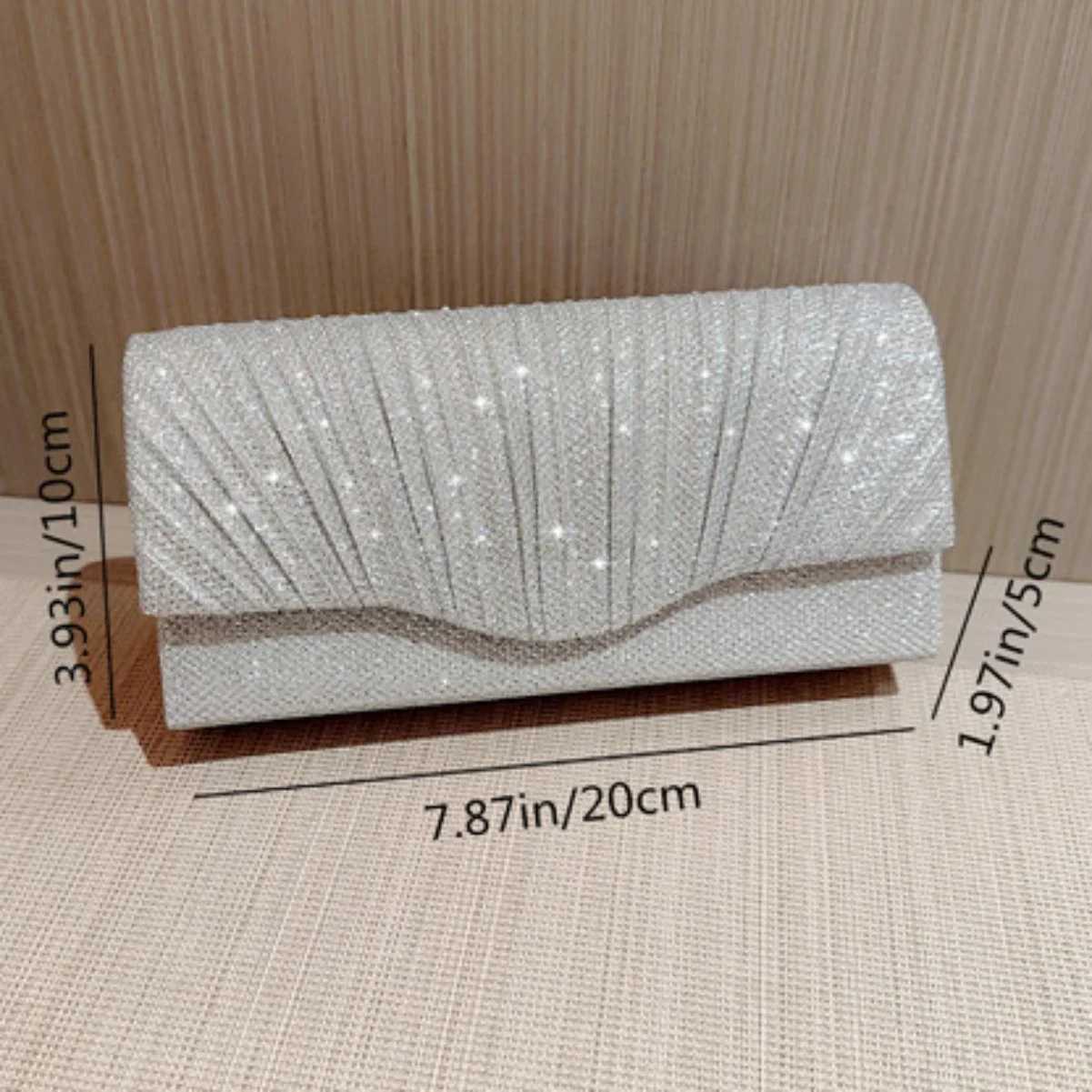 Ladies Glitter Silver Clutch Bag Envelope Evening Bag Fashion Elegant Long Purse Women Chain Shoulder Bags Wedding Party HandbagXJ240729