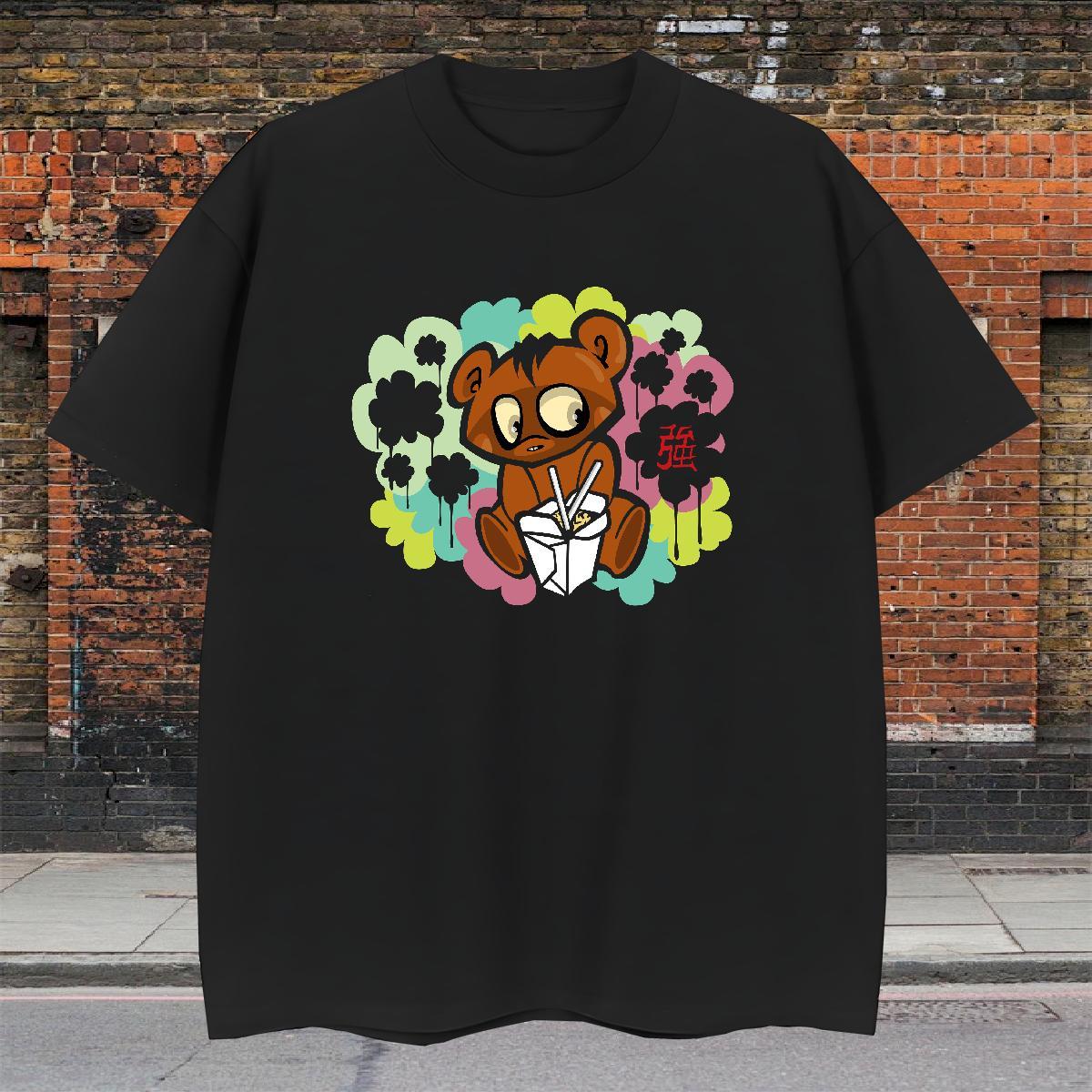 Comfortable Mens Tshirts 230g Pure Cotton Street wear Hip Hop bear Customized Print Crew Neck Fashion T shirt Polos