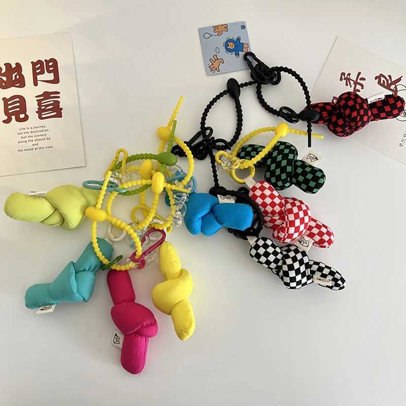 Grid Solid Key Hook Key Keychain Chain Twist Knot Mobile Phone Pendant Female Creative Lattice Bag Cloth Schoolbag AccessoriesL240729