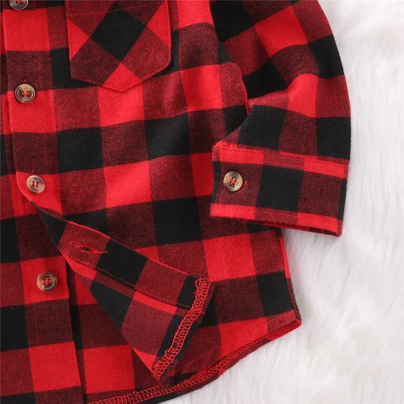 1-7 year old childrens long sleeved red and black plain collar top baby boys and girls Christmas shirt topW240729