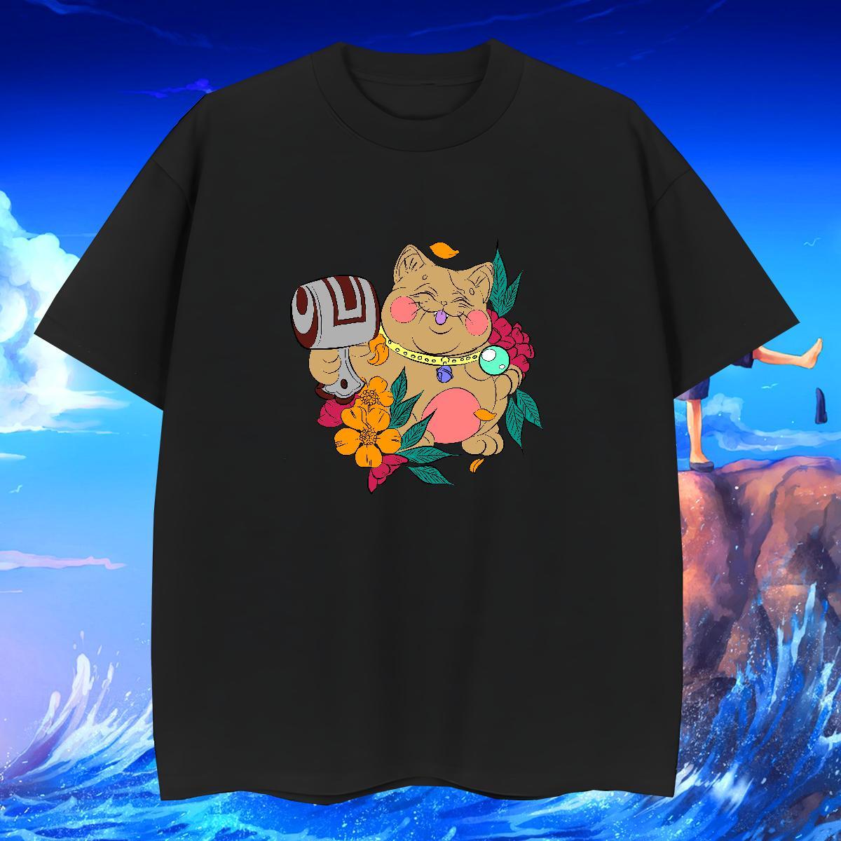 Classic Men Clothes T-Shirt 100% Cotton 230g Street Casual cat Anime Breathable Short Sleeve DIY Man T Shirts Polos