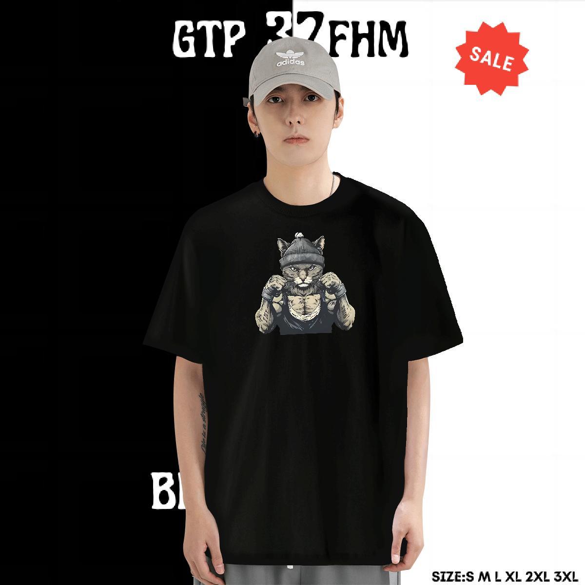 Loose Men Tees 230g Cotton Hip Hop Street cat Custom Cartoon Breathable 2024 New Men T Shirts Tee Shirt