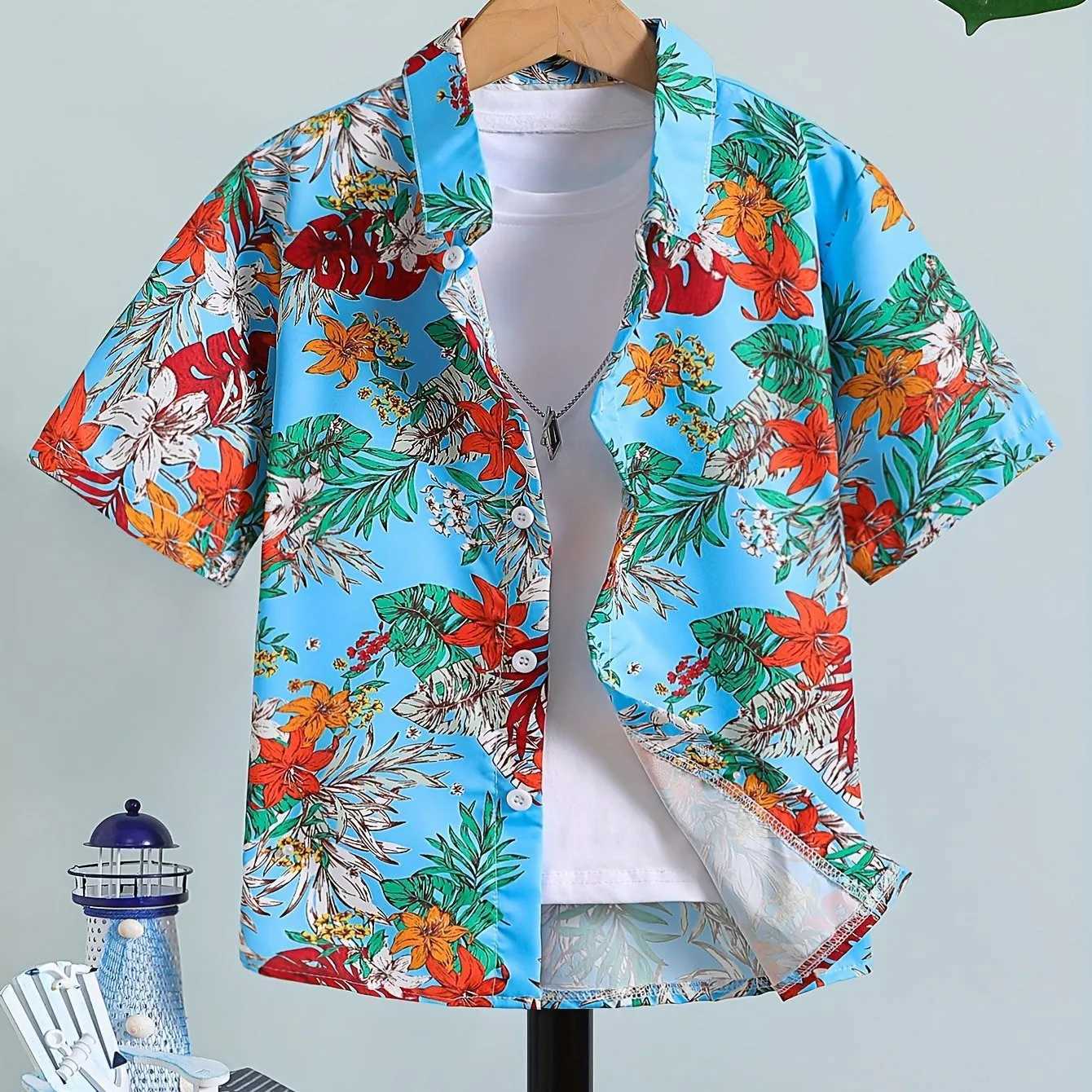 Boys shirts childrens clothing casual short sleeves tropical holiday style summer beach childrens girls tops for ages 1 to 12W240729