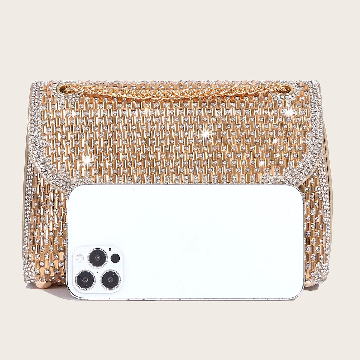 Womens Shoulder Bag Full Rhinestone Shiny Gold Clutch Party Evening Fashion Handbag Silver Square Purse 240729