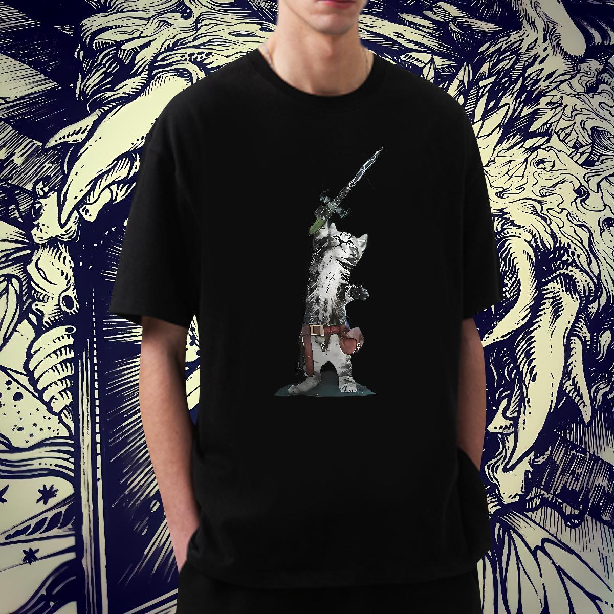 Classic Men Clothes T-Shirt 230g Cotton Beach cat Oversized 4XL Breathable Crew Neck Casual New T-Shirts for Men Tops Shirt