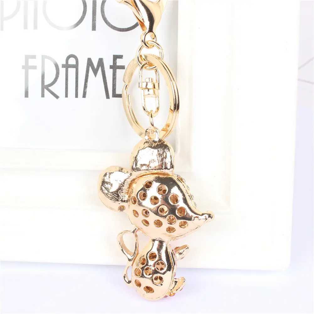 New Black Pink Rat Mouse Key Chain Keyring Rhinestone Crystal Pendant Charm for Handbag Purse Bag Carkey GiftL240729