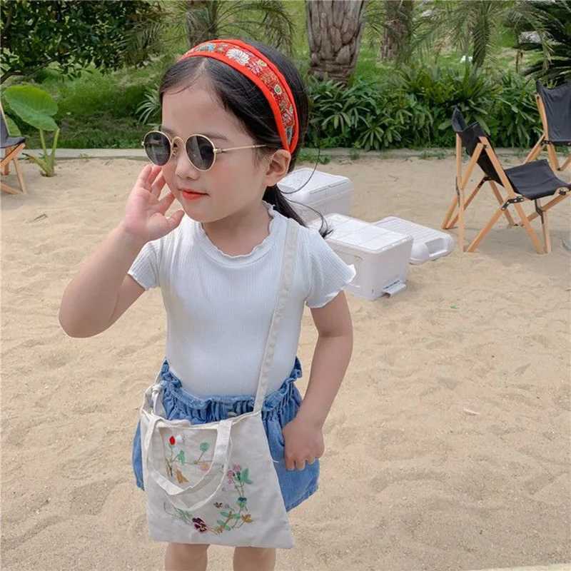 T-shirts 3-7 Years Children Summer Ice Silk T-Shirt Baby Girls Short Sleeve Round Collar Soft TopsL24729