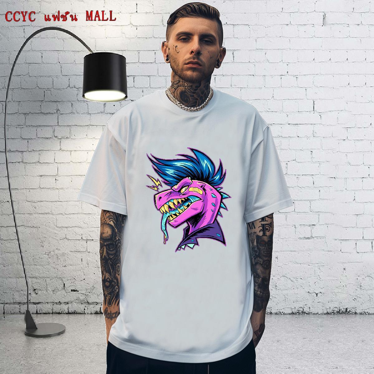 Free Shipping Mens Tshirts 230g 100% Cotton Hip Hop dinosaur Plus Size Cartoon Breathable Short Sleeve Custom T shirt Polos
