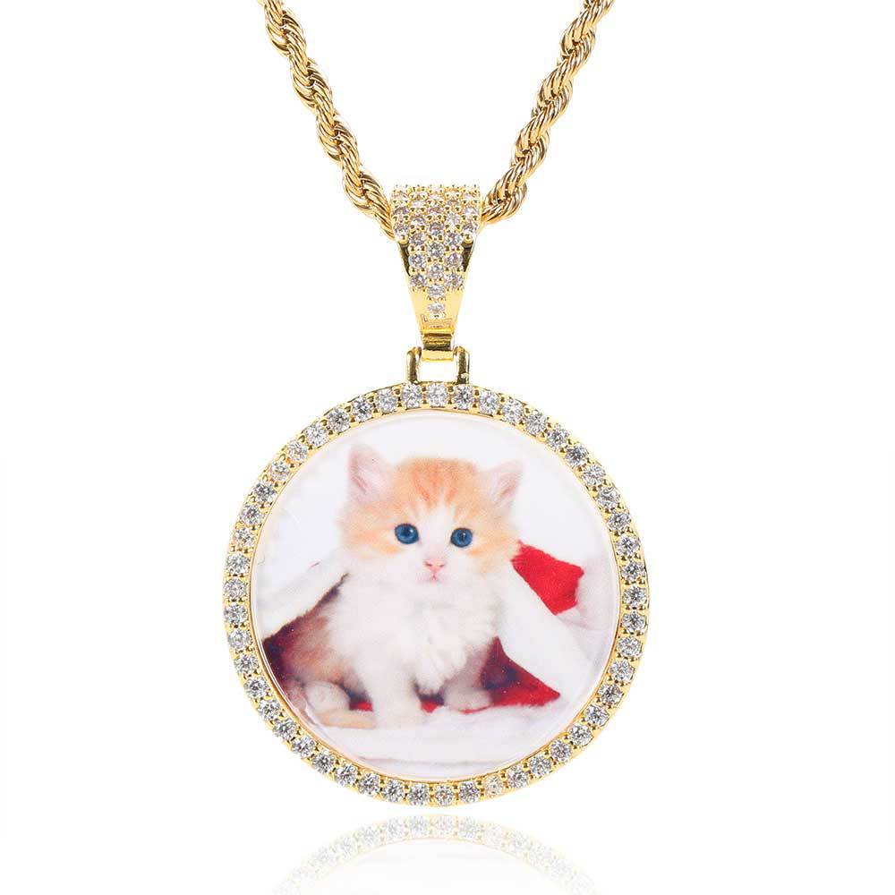 Hip Hop Customize Photo Pendant Necklace Round Memorial Frame Medal Pendants Men Women Lover Couple Gift