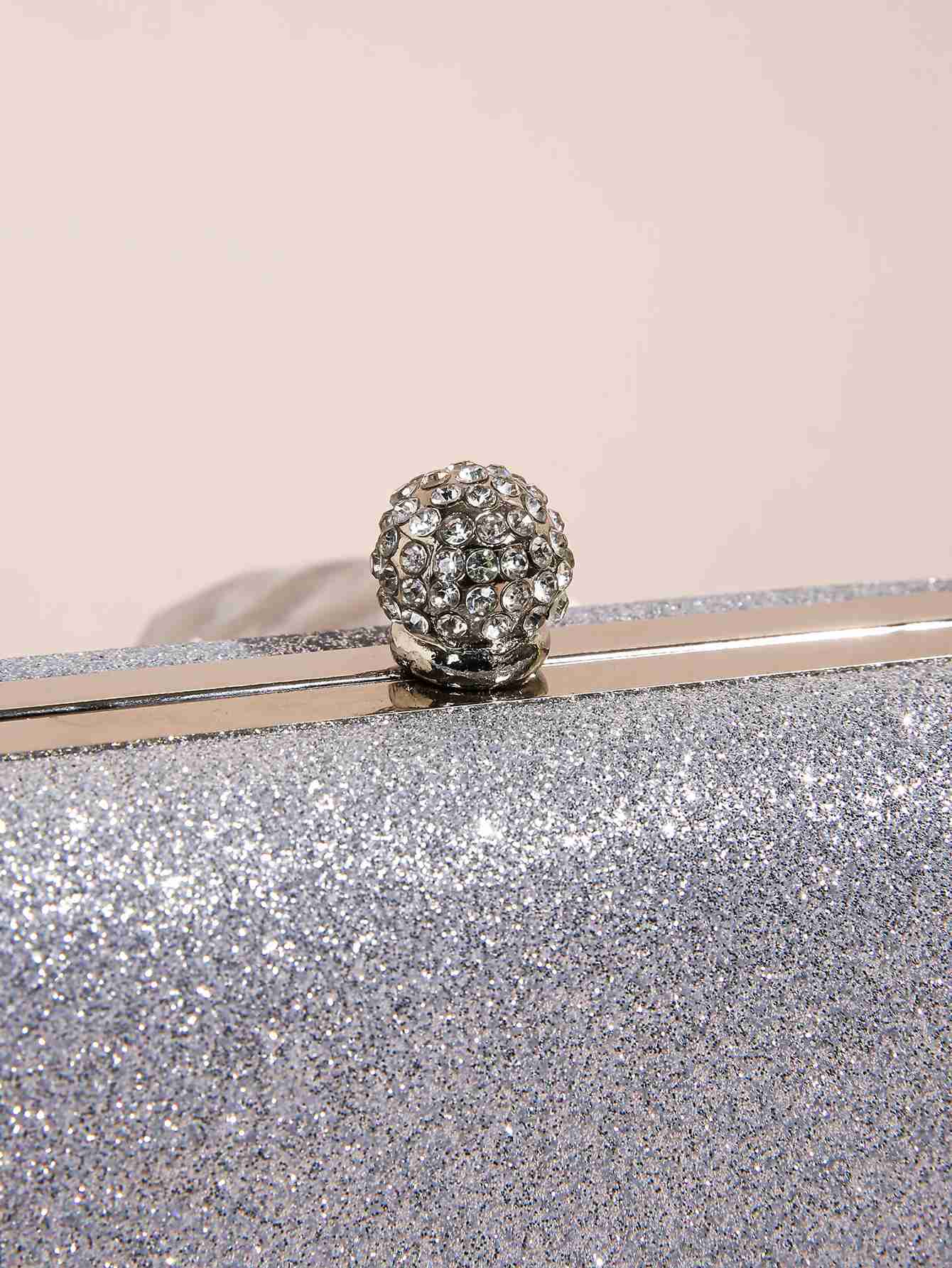 1PC Mini Classic Glitter Square Clutch Bag For WomenGlamorousElegantExquisite Small Rhinestone Decor Closure Boxy Evening BaXJ240729