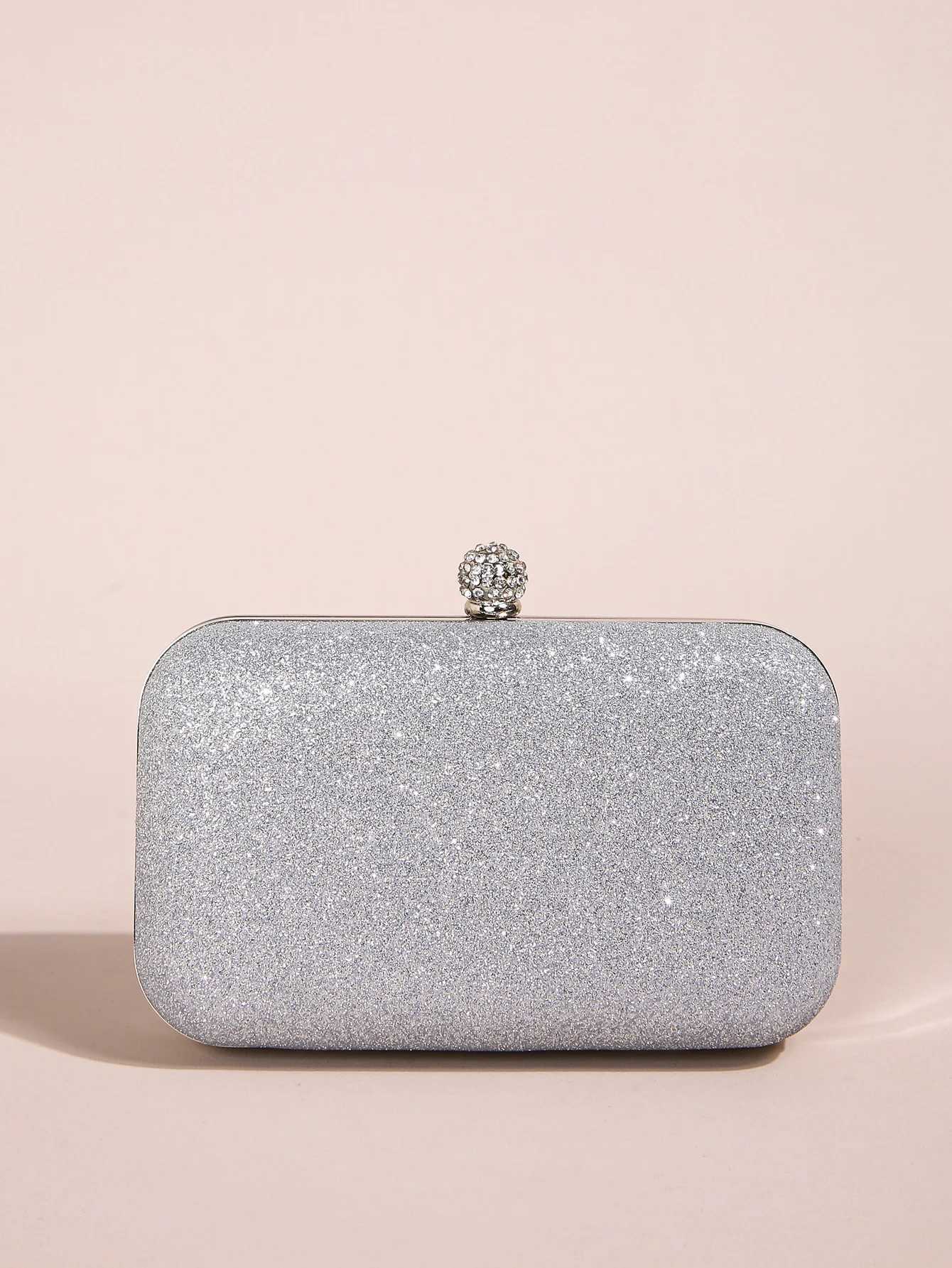 1PC Mini Classic Glitter Square Clutch Bag For WomenGlamorousElegantExquisite Small Rhinestone Decor Closure Boxy Evening BaXJ240729