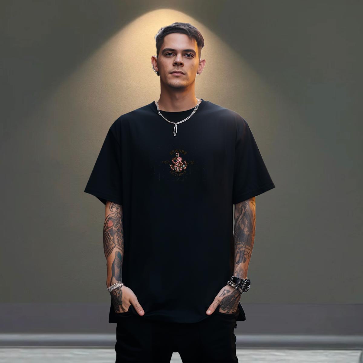 Comfortable Men Tops Tees 230g 100% Cotton Casual Daily Wear octopus Custom Cartoon Breathable 2024 DIY Man T Shirts Clothes