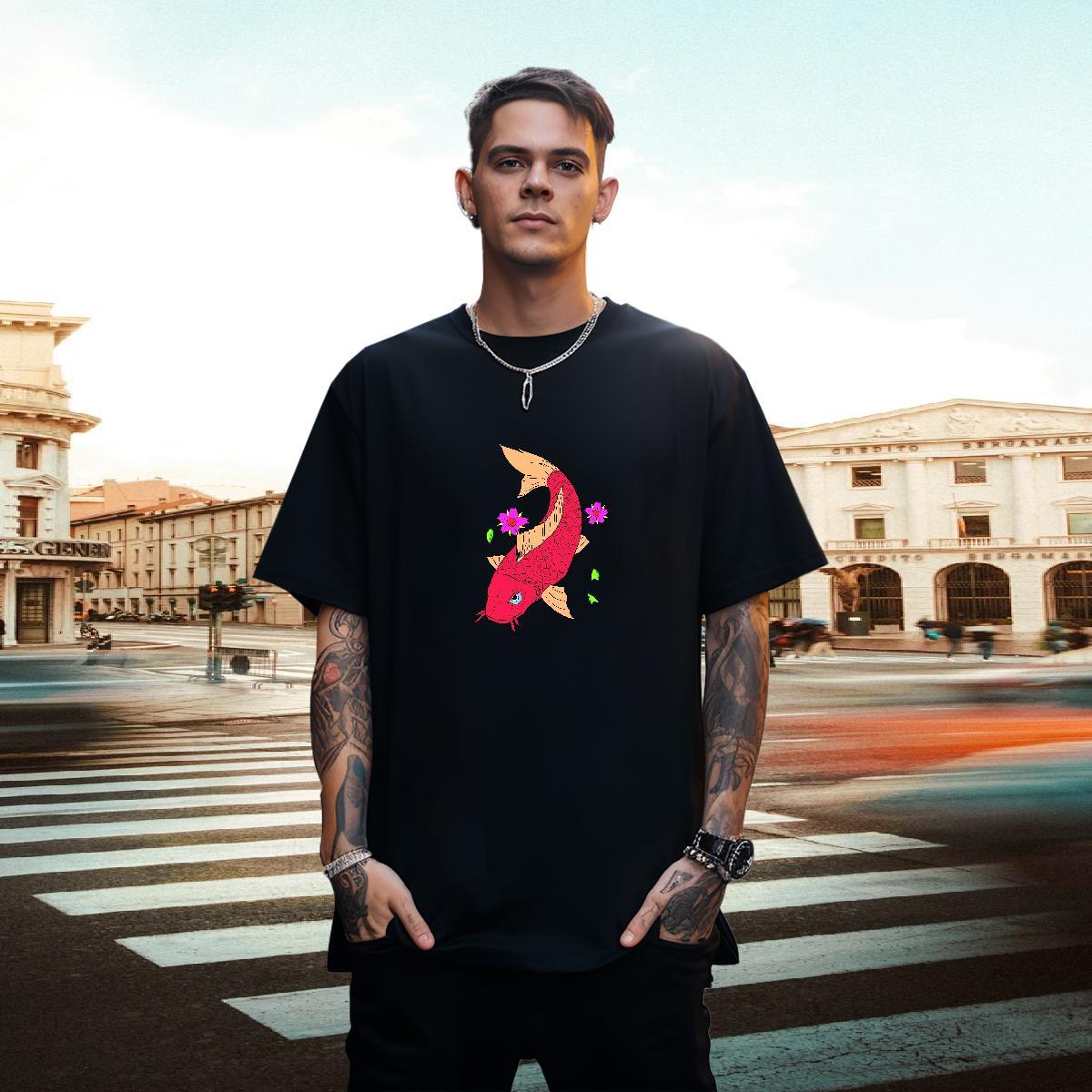 Designer Men Clothes T-Shirt 230g 100% Cotton Sports Casual fish Plus Size Custom Breathable Short Sleeve 2024 Summer Man T Shirts Tees