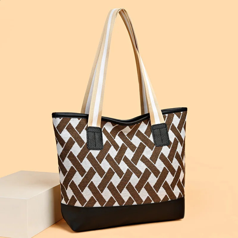 Canvas Bag for Women Fashion Versatile Checkered Shoulder Cartoon Rabbit Print Large Capacity Commuting Tote 240729