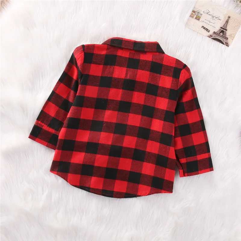 1-7 year old childrens long sleeved red and black plain collar top baby boys and girls Christmas shirt topW240729