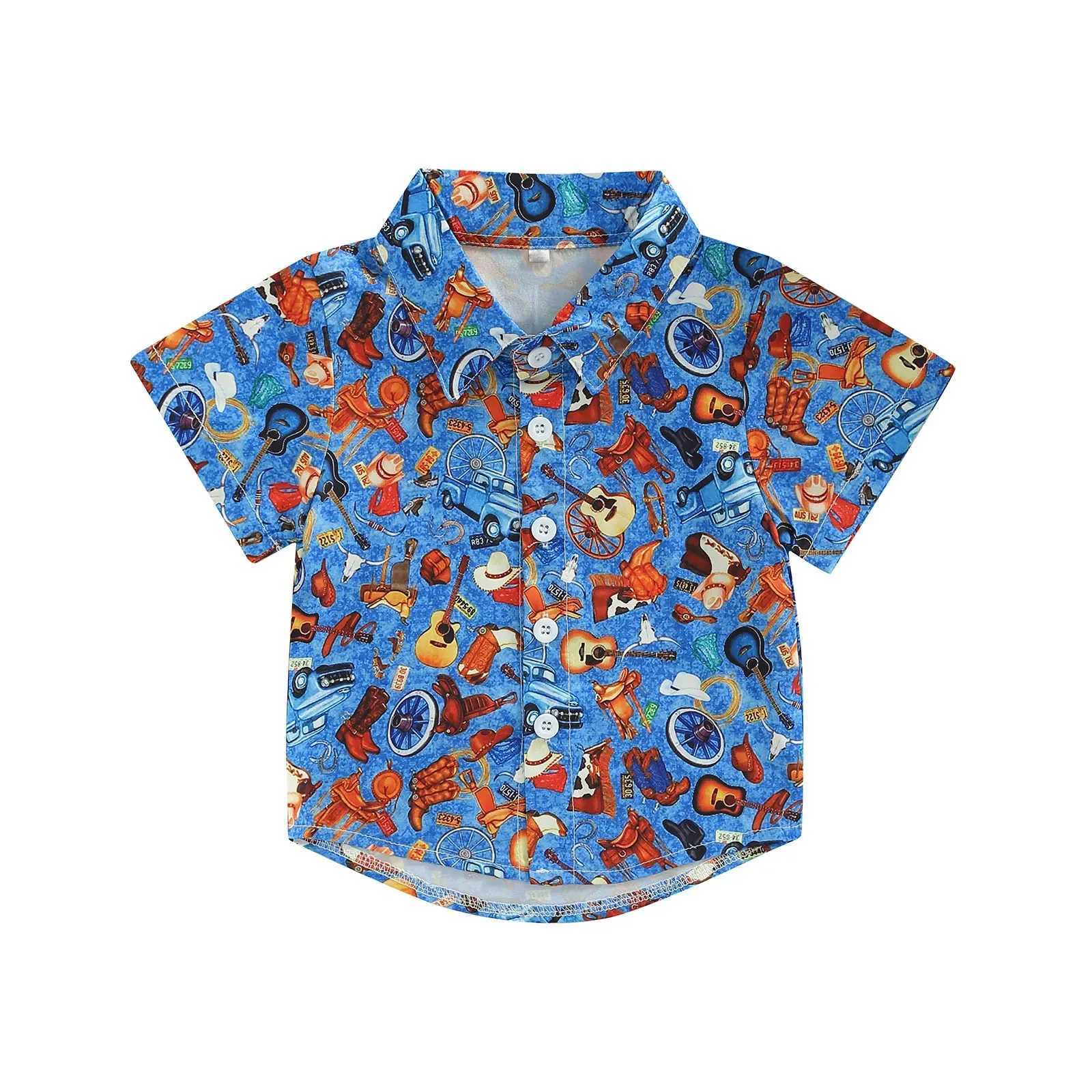 Childrens clothing girls and boys shirts short sleeved cartoon collar shirts cow print street party casual loose summer topsW240729