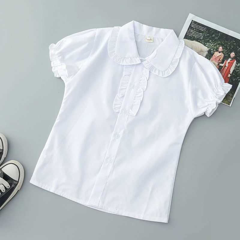 Linen pure cotton white shirt 2024 youth summer white T-shirt new childrens comfortable top childrens clothing button up shirtW240729