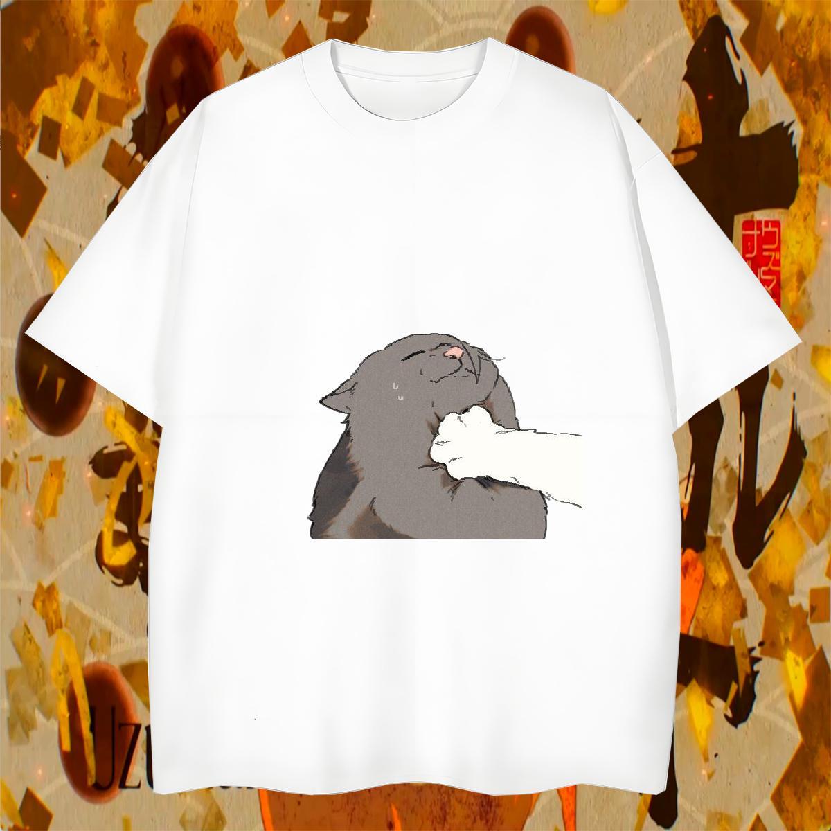 Popular Men Tees 230g Pure Cotton Hip Hop Street cat Cartoon Print O-Neck Short Sleeve Fashion New Men T Shirts Top Tees